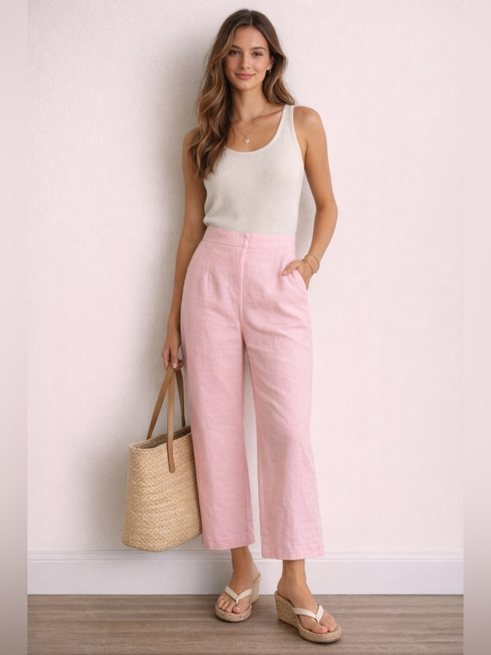 Lilly Pulitzer Linen Pants Pink Coastal Preppy Wide Leg Size 2